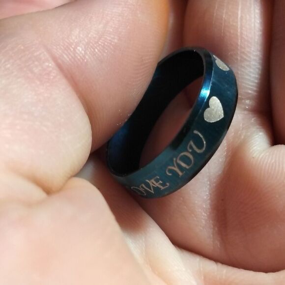 Stainless steel blue band ring, size 8 - Picture 1 of 9